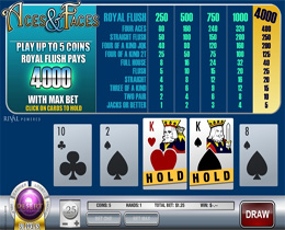 Screenshot of a standard Aces and Faces (Rival) Video Poker Game.